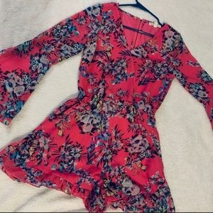 Hot Pink Floral Ruffle Romper
